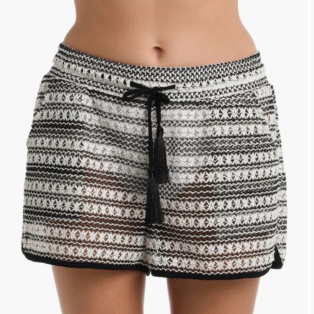La Blanca Black and White Crochet Swim Coverup Shorts